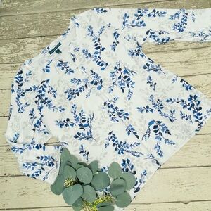 Karen Scott Leaf Print Henley Tee
